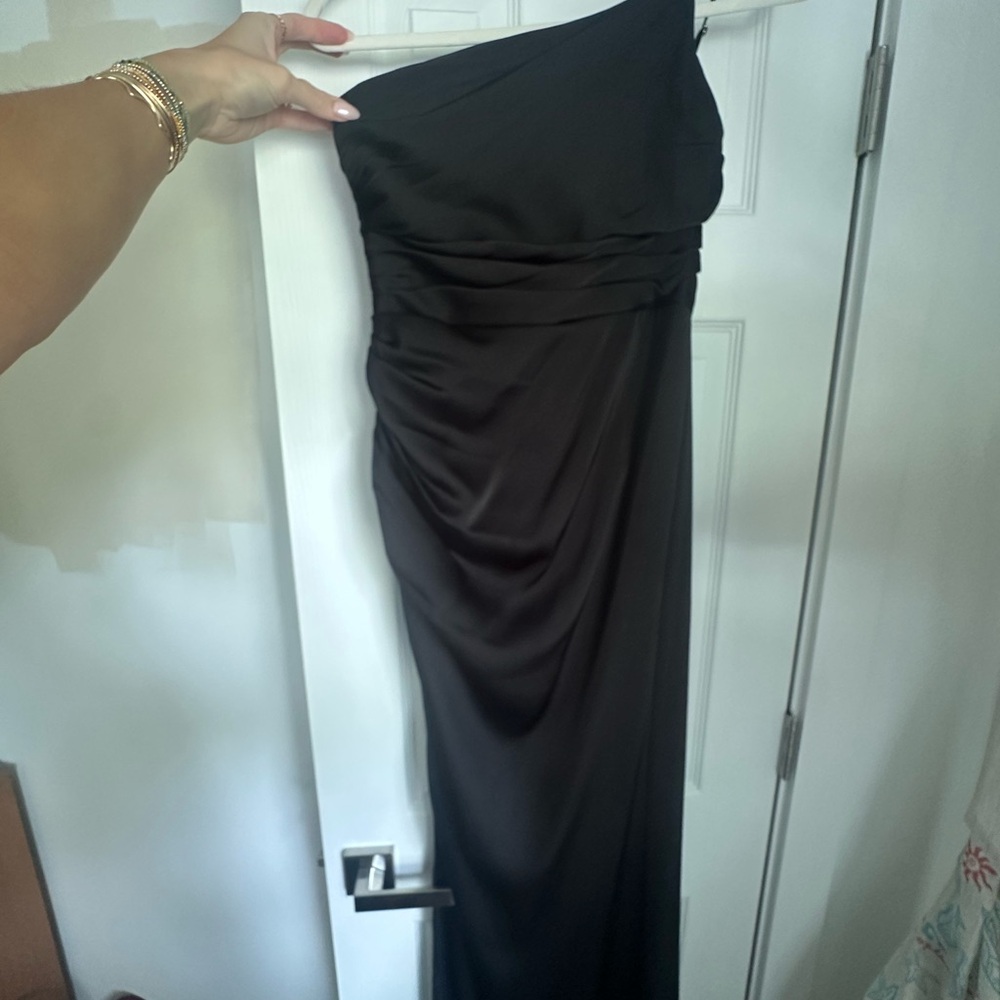 Azazie Black Strapless Ruched Sheath Dress